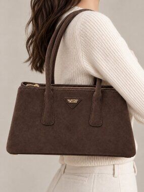 Valentino Orlandi Nelly Brown Faux Suede Double Handle Bag VOSB-027 NWT
